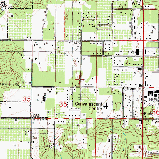 Topographic Map of City of Citronelle, AL