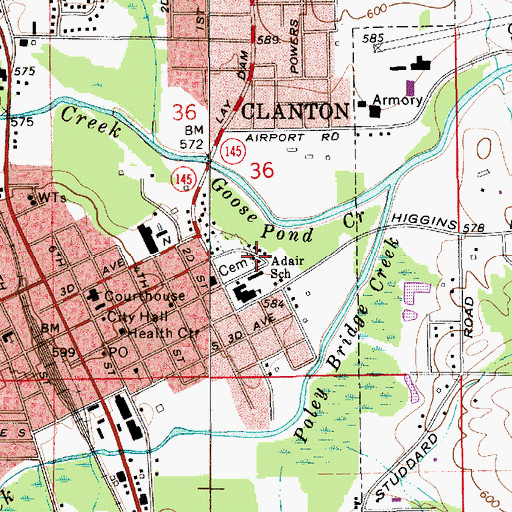 Topographic Map of City of Clanton, AL