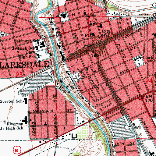 Topographic Map of City of Clarksdale, MS