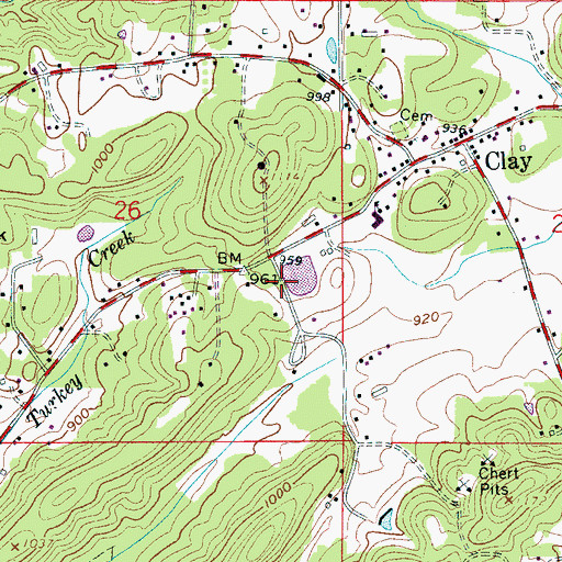 Topographic Map of City of Clay, AL