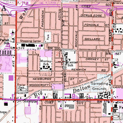 Topographic Map of Center Middle School, CA