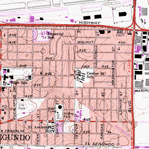 Topographic Map of Center Street Elementary School, CA