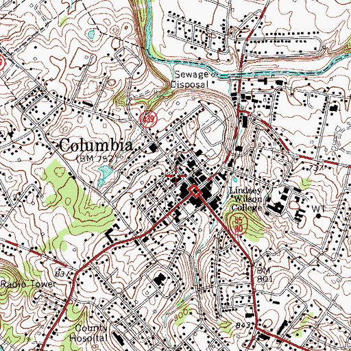 Topographic Map of City of Columbia, KY