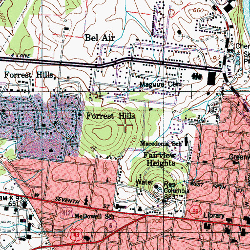 Topographic Map of City of Columbia, TN