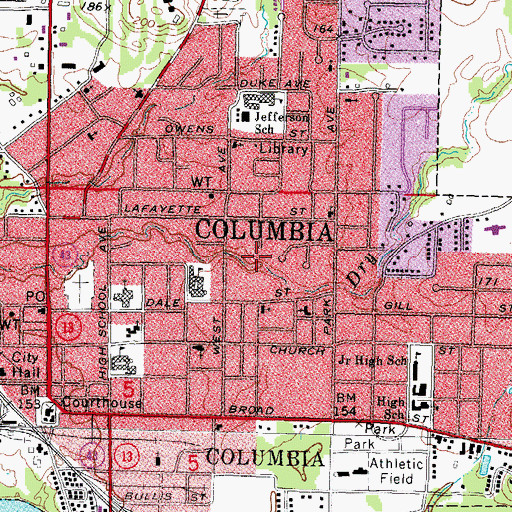 Topographic Map of City of Columbia, MS