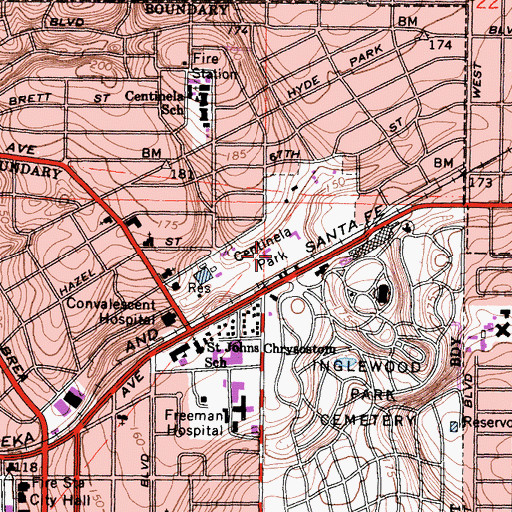 Topographic Map of Centinela Park, CA
