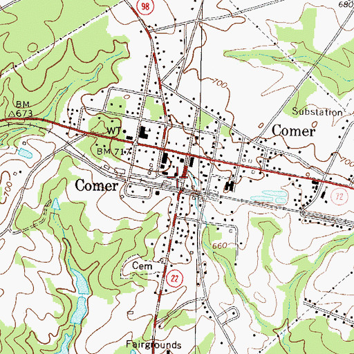 Topographic Map of City of Comer, GA