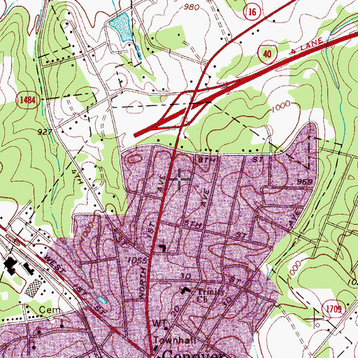 Topographic Map of City of Conover, NC