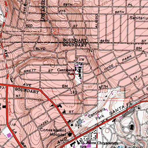 Topographic Map of Centinela Elementary School, CA