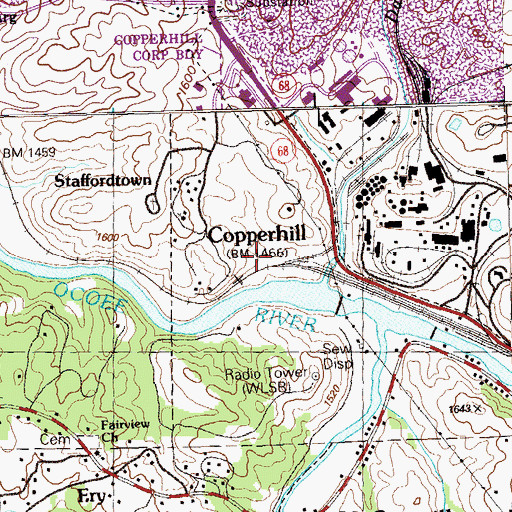 Topographic Map of City of Copperhill, TN