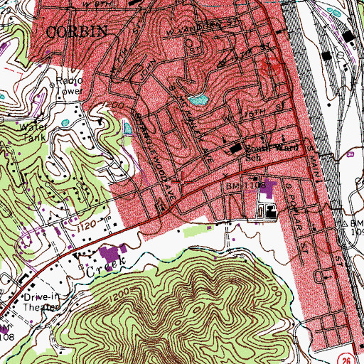 Topographic Map of City of Corbin, KY