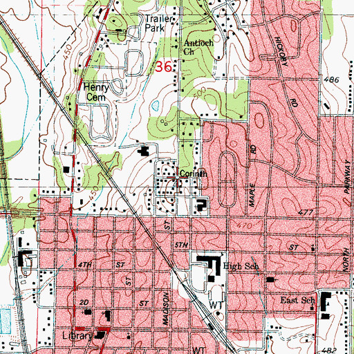 Topographic Map of City of Corinth, MS