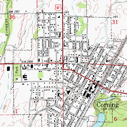 Topographic Map of City of Corning, AR