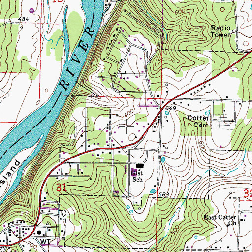 Topographic Map of City of Cotter, AR