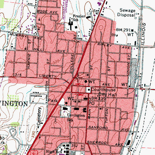 Topographic Map of City of Covington, TN