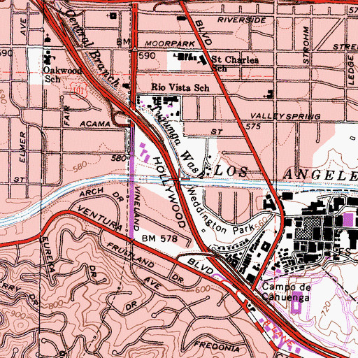 Topographic Map of Central Branch Tujunga Wash, CA
