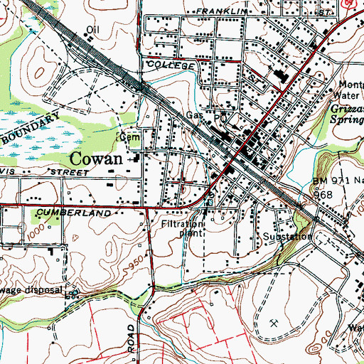 Topographic Map of City of Cowan, TN