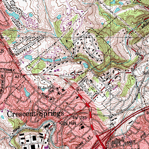 Topographic Map of City of Crescent Springs, KY