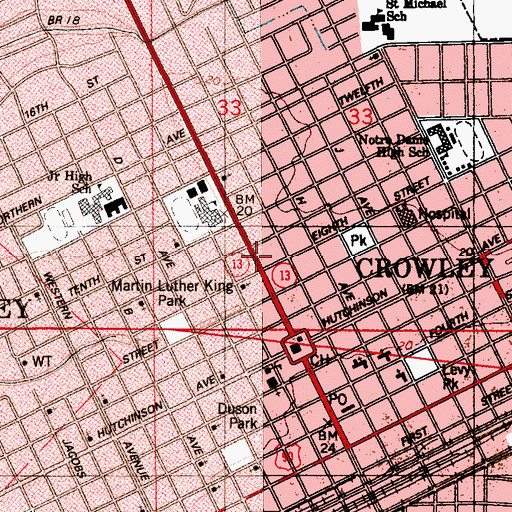 Topographic Map of City of Crowley, LA