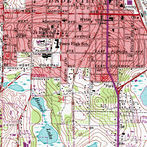 Topographic Map of City of Dade City, FL