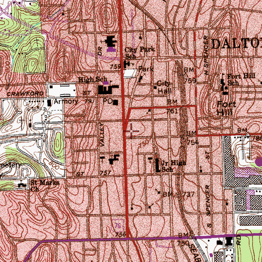 Topographic Map of City of Dalton, GA