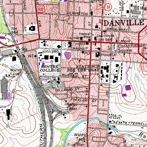 Topographic Map of City of Danville, KY
