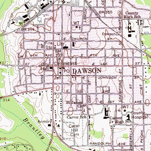Topographic Map of City of Dawson, GA