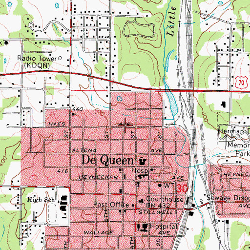 Topographic Map of City of De Queen, AR