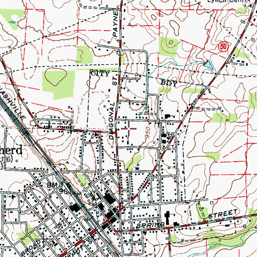 Topographic Map of City of Decherd, TN