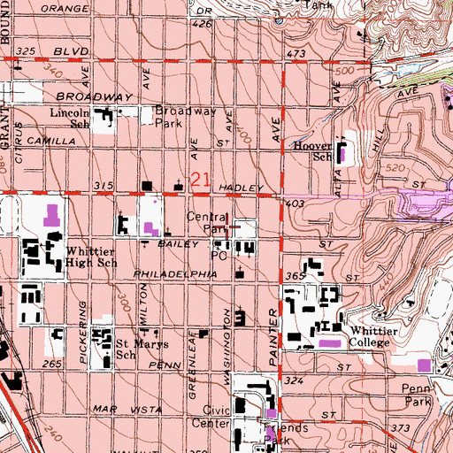 Topographic Map of Central Park, CA