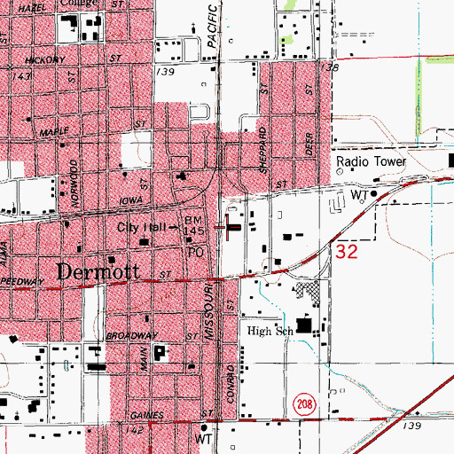 Topographic Map of City of Dermott, AR