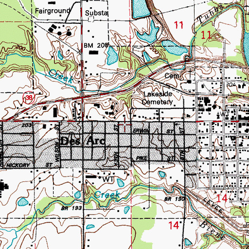 Topographic Map of City of Des Arc, AR