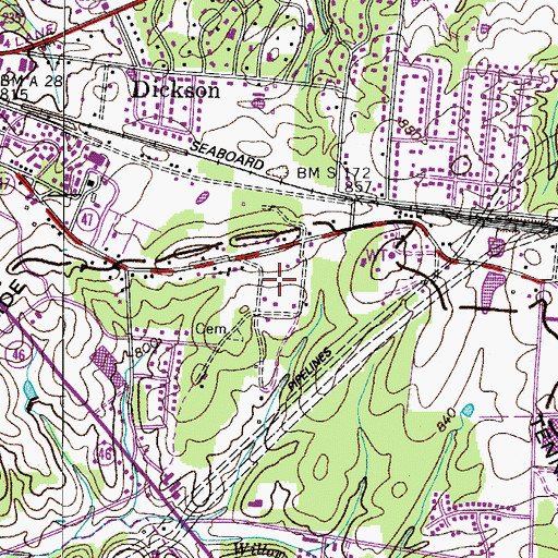 Topographic Map of City of Dickson, TN