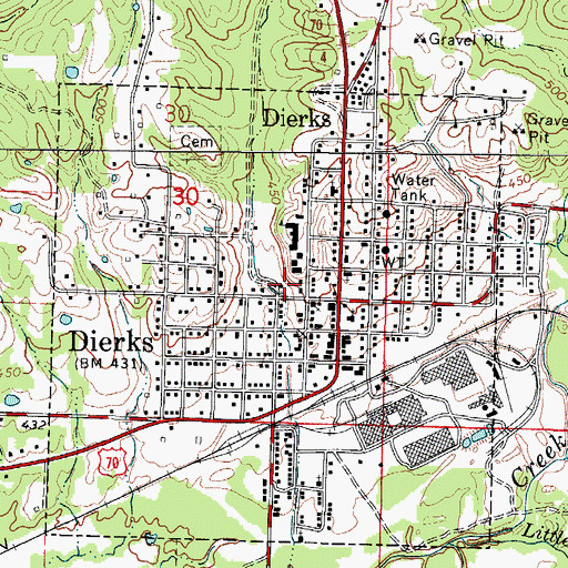Topographic Map of City of Dierks, AR