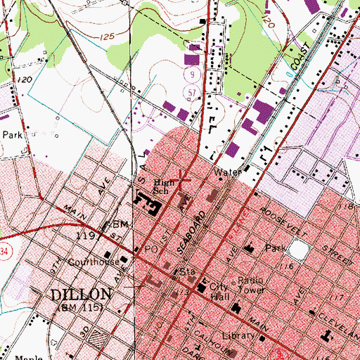 Topographic Map of City of Dillon, SC