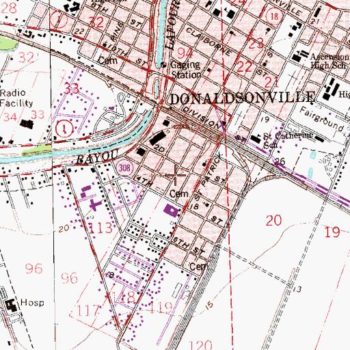 Topographic Map of City of Donaldsonville, LA