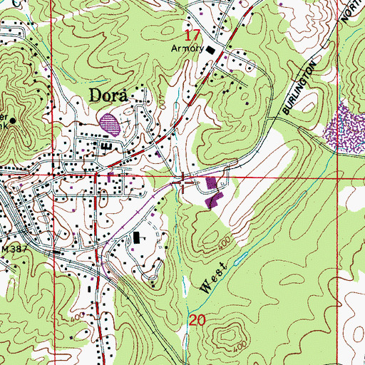 Topographic Map of City of Dora, AL