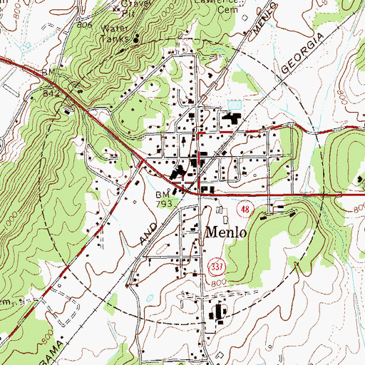 Topographic Map of City of Menlo, GA