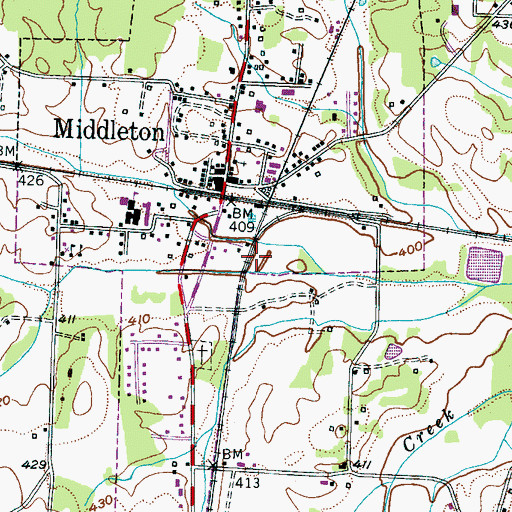 Topographic Map of City of Middleton, TN