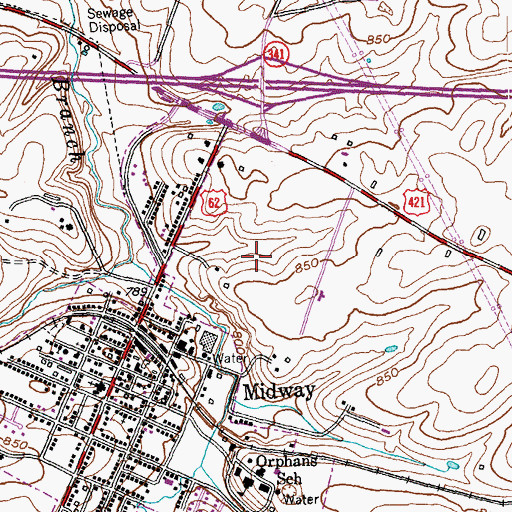 Topographic Map of City of Midway, KY