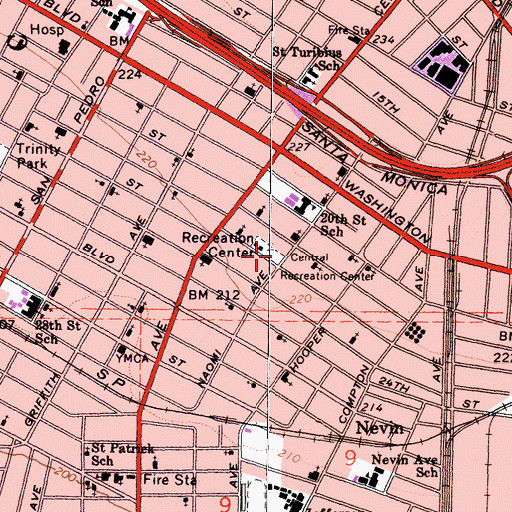 Topographic Map of Central Recreation Center, CA