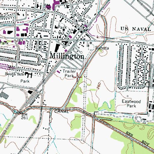 Topographic Map of City of Millington, TN