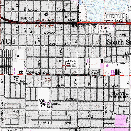 Topographic Map of Central Elementary School, CA
