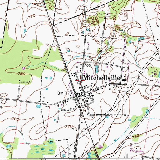 Topographic Map of City of Mitchellville, TN
