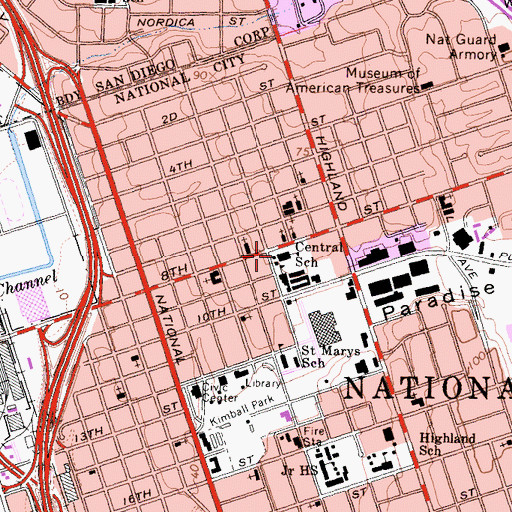 Topographic Map of Central School, CA