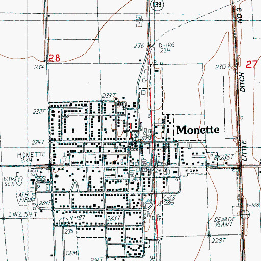 Topographic Map of City of Monette, AR