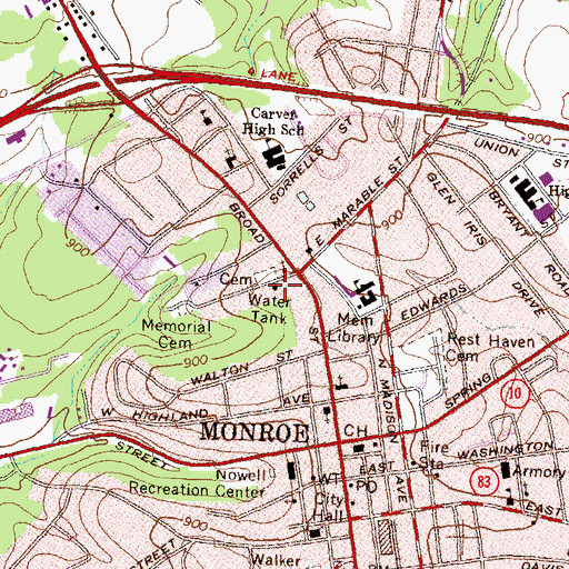 Topographic Map of City of Monroe, GA