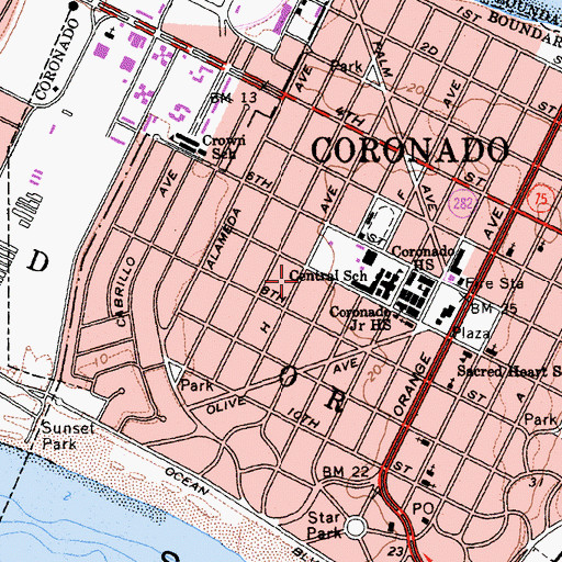 Topographic Map of Coronado Village Elementary School, CA