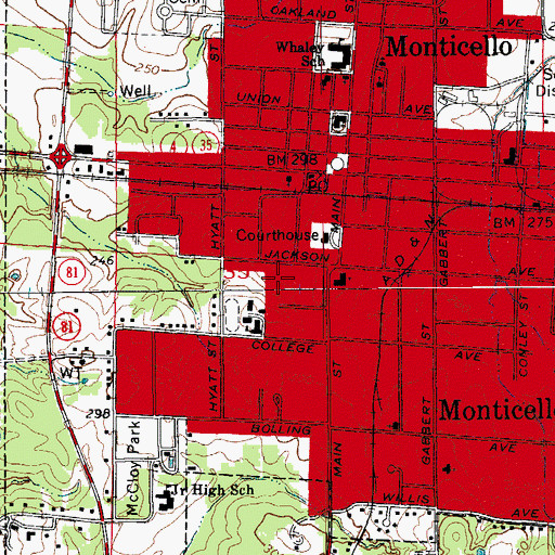 Topographic Map of City of Monticello, AR