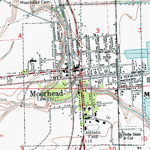 Topographic Map of City of Moorhead, MS